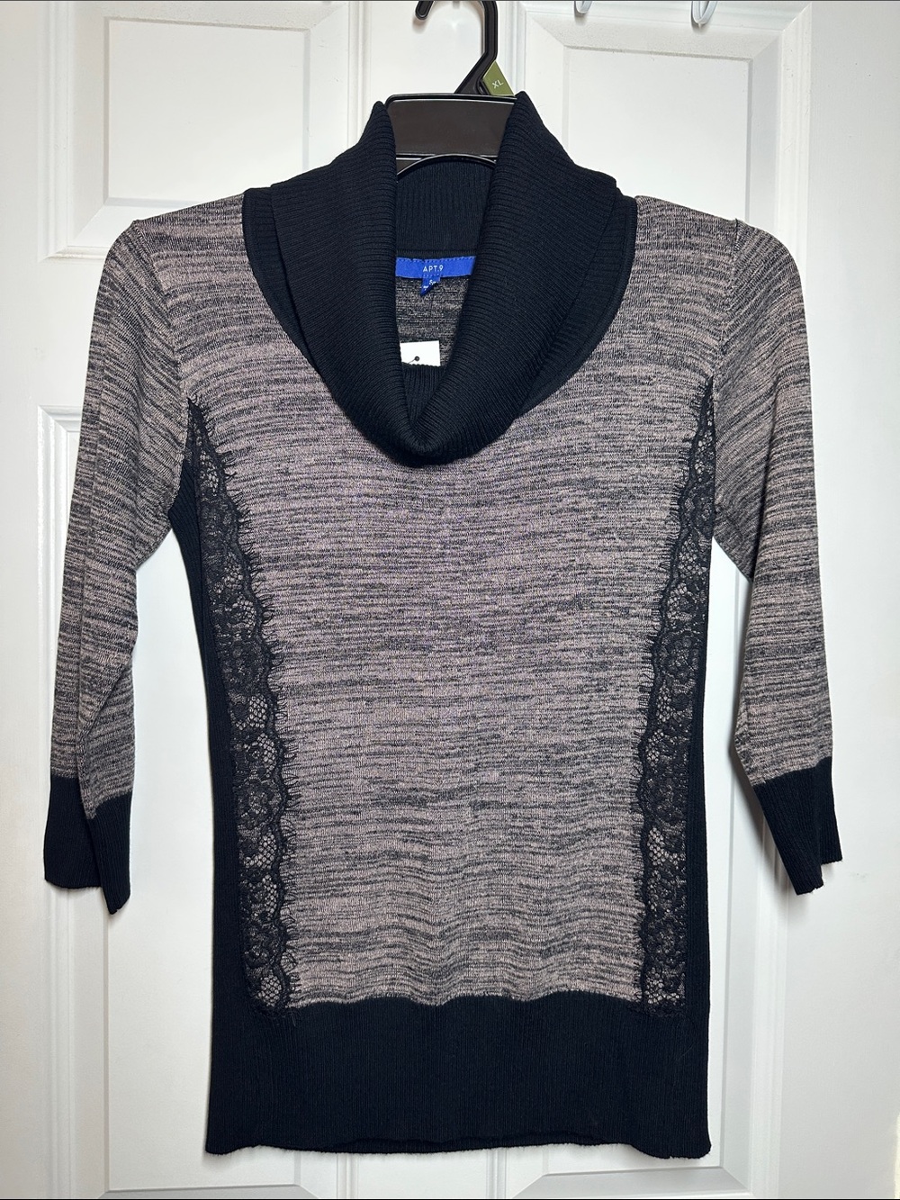 NWT Apt. 9 Black and Gray Lace-Panel Cowl Neck Sweater Sz S